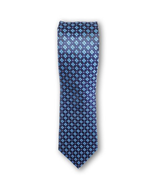 Cravata clasica model floral 01 bleu pe fond bleumarin 123602