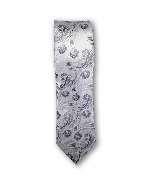 Cravata clasica model paisley gri pe fond argintiu 123518