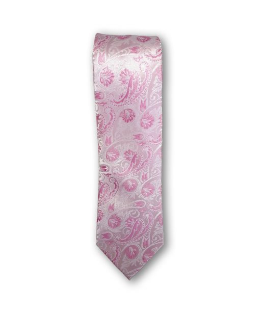 Cravata clasica model paisley roz pe fond roz pal 123458