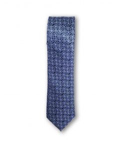Cravata clasica motiv floral 02 bleu pe fond bleumarin 123728