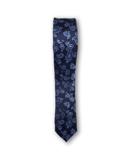 Cravata slim model paisley bleu pe fond bleumarin 122538