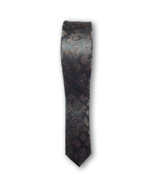 Cravata slim model paisley maro pe fond negru 122510