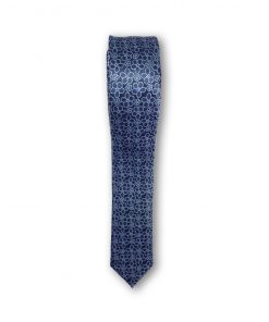 Cravata slim motiv floral 01 bleu pe fond bleumarin 122620